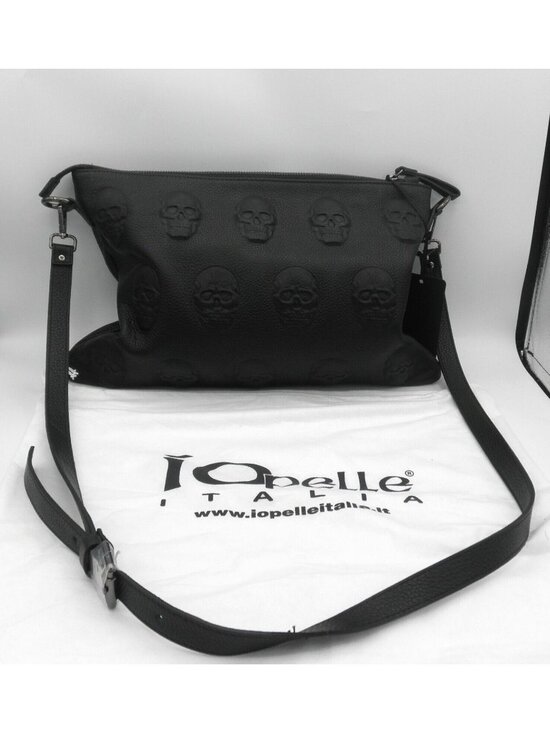 Pelle Handbags - IO Pelle Pebbled Leather Embossed Skull Crossbody Pouch Handbag New w/ Dust Bag